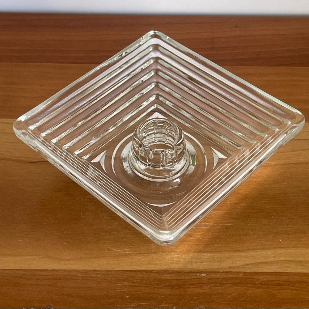 MCM Manhattan Depression Glass Candle Holder Mid Century Clear Art Glass